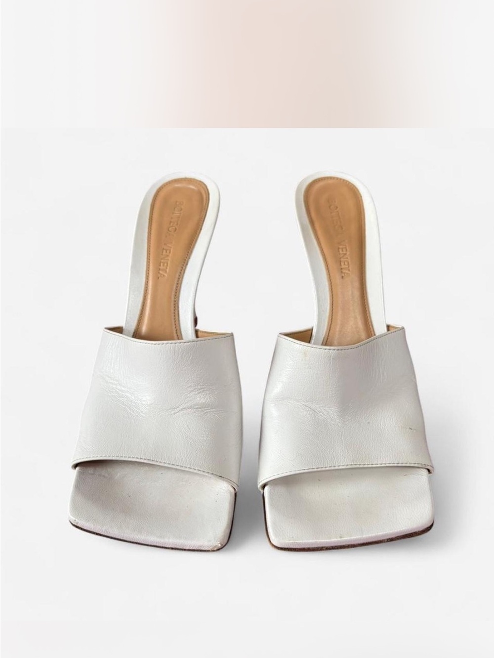 Bottega Veneta White Open-Toe Square Mule Heels - Women - Picture 3 of 8